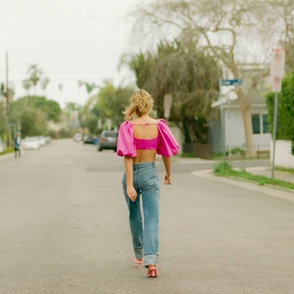 Zara Balloon Crop Top Pink Size Small NWT - Picture 5 of 8